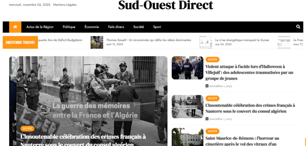 La page d’accueil du site sudouestdirect.fr, le 5 novembre. (Capture d’écran).