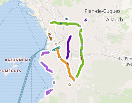 Aménagements cyclables réalisés à Marseille entre 2019, année de lancement du plan Vélo 2030, et 2023 ; soit 20.1km de nouvelles voies. © Collectif Vélos en Ville